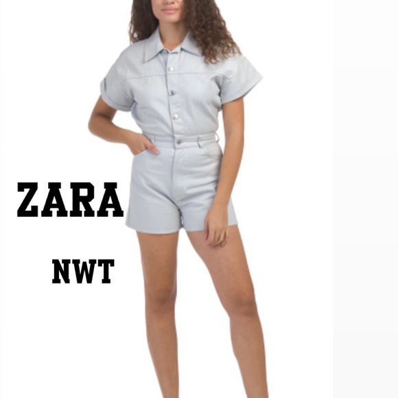 ZARA Denim Romper XS | Light Wash Utility Style NWT - Picture 2 of 13